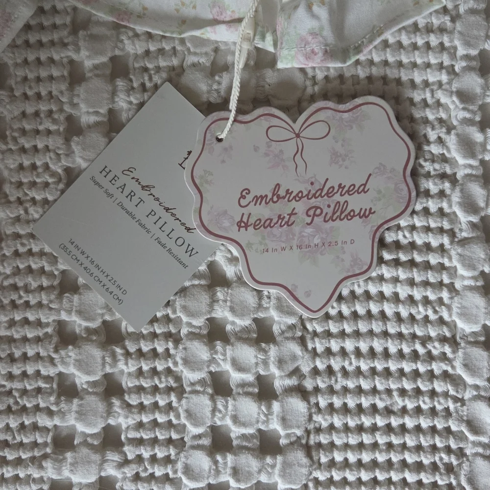 Stylehouse Anti Social Club Pink Floral Embroidered Ruffled Heart Pillow